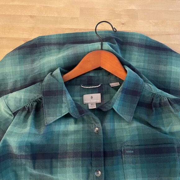 Royal Robbins Ws Merinolux Long Sleeve Flannel Shirt, size XL, blue/green plaid - Picture 5 of 5